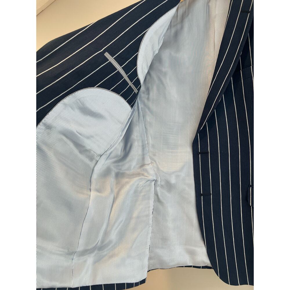 Hickey Navy Blue & White Suit Jacket 3 Buttons Size 42R JL - Picture 3 of 12
